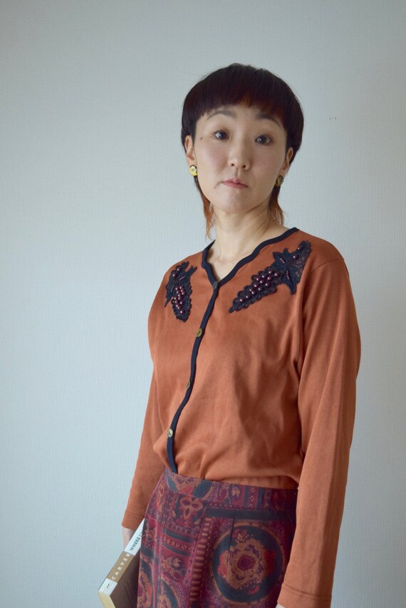 novelty sweater grape beaded sweater orange Japane