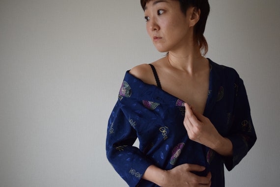 Amazing Chinese robe Kimono robe Chinese gown Navy