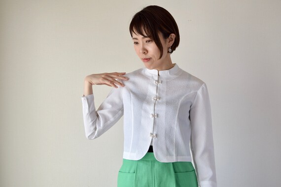 XXS XS Chinese Blouse White Chinese blouse Croppe… - image 6