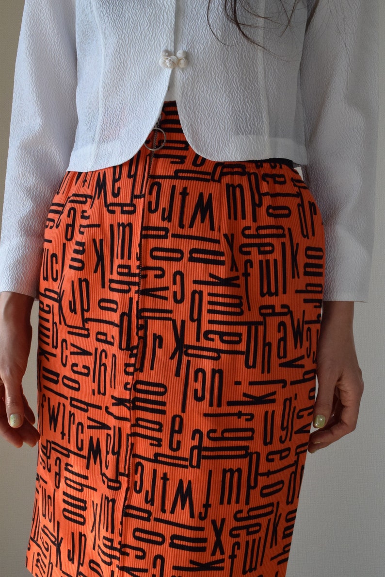 90s bodi con skirt body con skirt XS small orange neon skirt novelty print skirtbodi con 90s 80s
