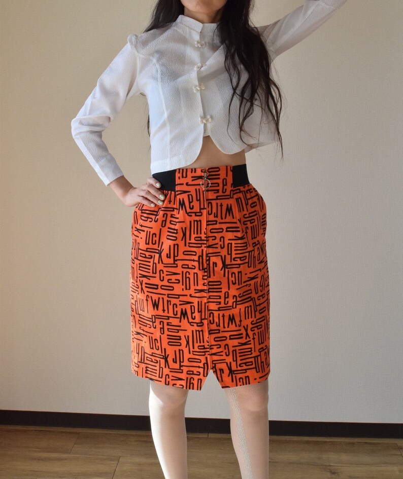 90s bodi con skirt body con skirt XS small orange neon skirt novelty print skirtbodi con 90s 80s