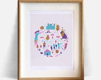 Narnia nursery illustration, art print, CS Lewis, Pevensie, Aslan, Lion the Witch and the Wardrobe book - Instant download wall decor