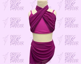 Op voorraad: telemagenta 102 Say You Love Me-danskostuum in meerdere maten, eigentijdse of lyrische tweedelige outfit