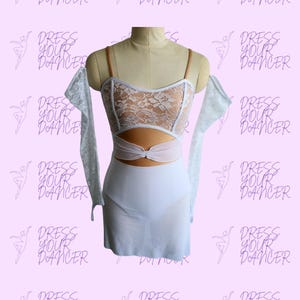 Dance Costume “Say You Won’t Let Go” Lyrical Contemporary Dress Lace Bodice Cutout Waist Long Sleeve Overlay Skirt Performance Outfit