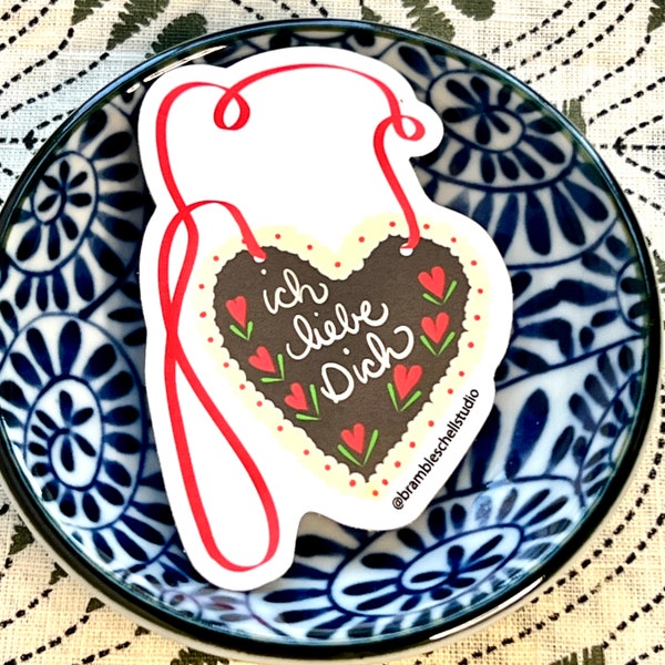 German Gingerbread Heart, Vinyl Die Cut Sticker, Original Digital Illustration, Lebkuchenherzen, Ich Liebe Dich, Waterproof German Stickers