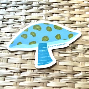 Blue Mushroom Vinyl Sticker: Cottagecore Laptop Decal