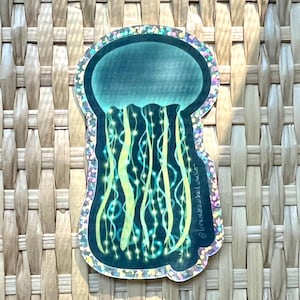 Glitter Jellyfish Sticker: Waterproof Vinyl Decal, Original Ocean Art