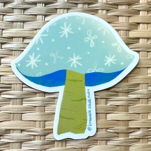 Blue Mushroom Vinyl Sticker: Cottagecore Laptop Decal