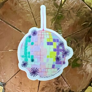 Disco Ball Vinyl Sticker, Waterproof, Die-Cut Retro Illustration, Original Art, 70s Aesthetic, Fun Laptop/Water Bottle/Car Decal