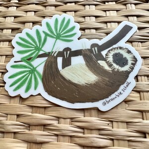 Cute Hanging Sloth Vinyl Sticker, Waterproof Die-Cut Wildlife Illustration, Original Sloth Art, Rainforest Decal, Laptop/Water Bottle/Car