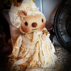 Primitive Folk Art Snowman Doll "Victoria" Hand Stitched Vintage Shabby Chic Christmas