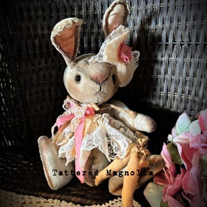 Artist Teddy Bunny Fully Jointed Hand Stitched Rabbit Vintage Lace Pink Rose SALE!