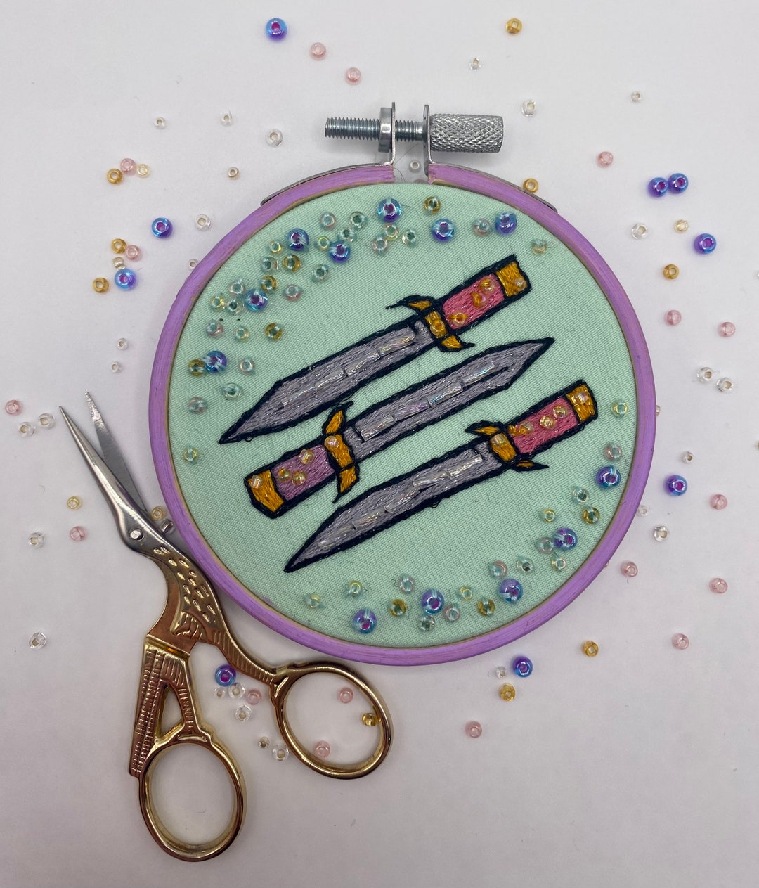 3 Inch Hand Embroidered Knives Pastel Etsy