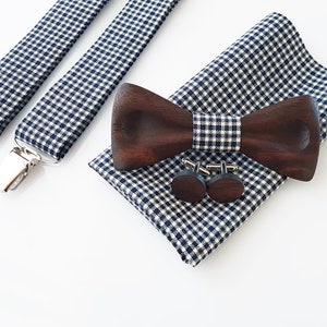 Wooden bow tie- wooden bow tie and cufflinks- bow tie for weddings- wedding accessories- suspenders- wooden cufflinks- pocket square