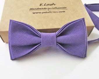 Purple linen bow tie -Light purple bowtie - Light purple pocket square - light purple suspenders- purple braces - Linen accessories