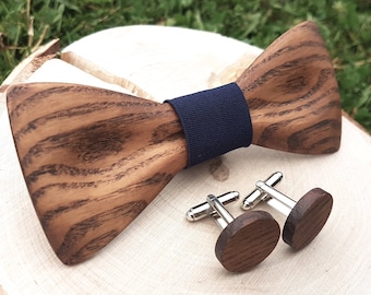 Nœud papillon en bois- nœud papillon et boutons de manchette en bois- nœud papillon pour les mariages- accessoires de mariage- cadeau pour hommes- nœud papillon artisanal- boutons de manchette en bois