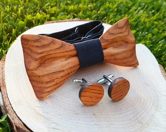 Nœud papillon et boutons de manchette en bois- Cadeau de Noël- Cadeau d'anniversaire- Nœud papillon en bois-Nœuds papillon en bois-Cadeau pour homme-Noeud papillon en bois