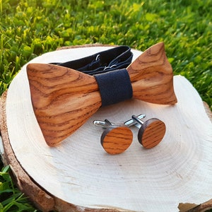 Pajarita y gemelos de madera Regalo de Navidad Regalo de cumpleaños Pajarita de madera Pajaritas de madera Regalo para hombre Pajarita de madera imagen 1