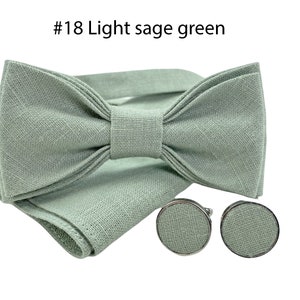 Sage green Linen bow tie, Linen bow tie, Linen pocket square, Sage green suspenders, Sage green braces, Bowtie for men, Sage green bow tie image 3