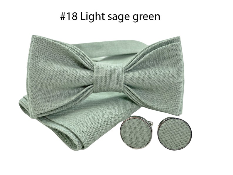 Sage green Linen bow tie, Linen bow tie, Linen pocket square, Sage green suspenders, Sage green braces, Bowtie for men, Sage green bow tie image 3