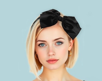 Large Bow Headband women, Headbands for girls, Vintage Black Headband, Retro Headband, Bridesmaid Hair Accessories, Bow Clip for women