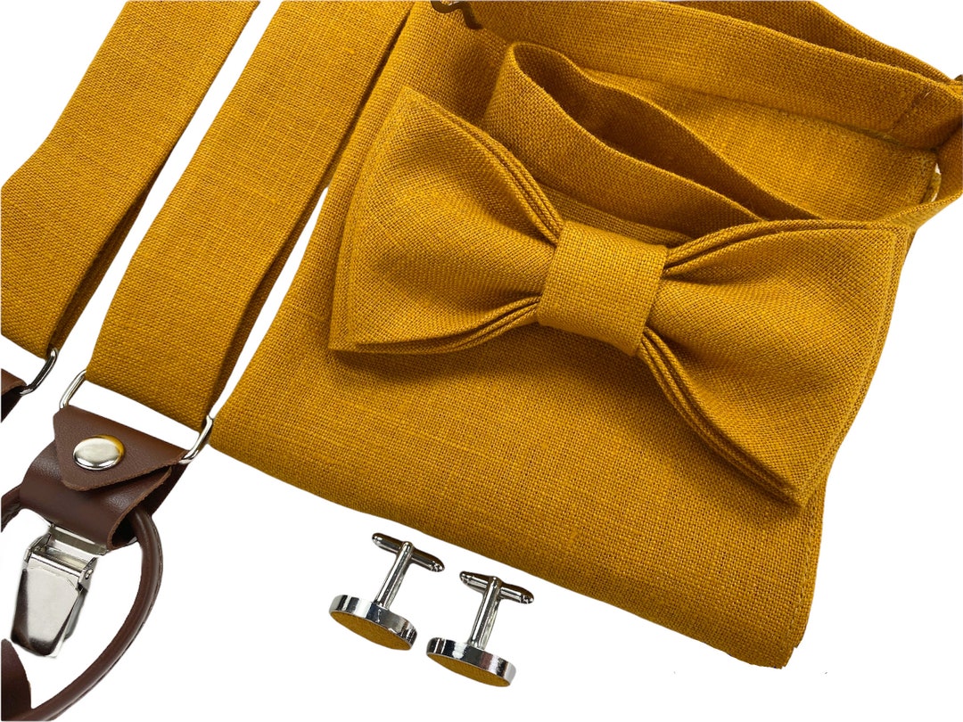 Mustard Linen Bow Tie, Custom Linen Bow Tie, Mustard Tie, Mustard