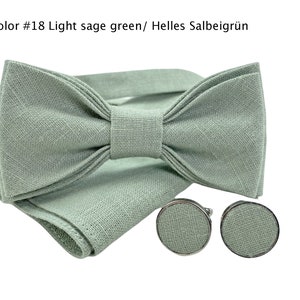 Light sage green Linen bow tie/ Linen suspenders leather ends, Linen pocket square, Braces with leather, Suspenders with clips for buttons zdjęcie 2
