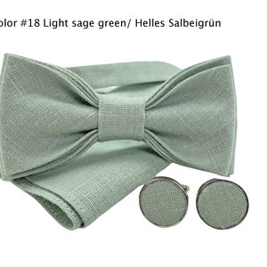 Light sage green Custom Linen bow tie, Linen pocket square, Sage green suspenders, Groomsmen bow tie, Bow tie for men, dusty sage bow tie zdjęcie 2