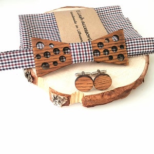 Wooden bow tie- wooden bow tie and cufflinks- bow tie for weddings- wedding accessories-personalized gift- wooden cufflinks- pocket square