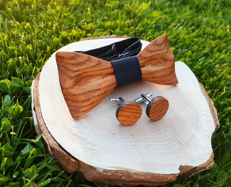 Pajarita y gemelos de madera Regalo de Navidad Regalo de cumpleaños Pajarita de madera Pajaritas de madera Regalo para hombre Pajarita de madera imagen 1