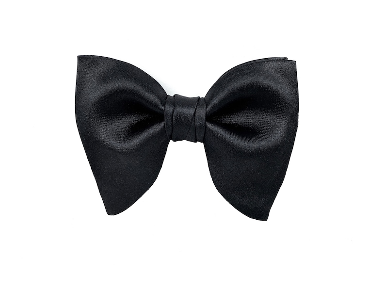 Black Oversized Butterfly Bow Tie, Formal Tuxedo Butterfly Bow Tie, Pre-tied bow tie, Black Wedding bow tie, Groomsman bow tie image 4