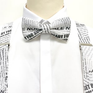 Newspaper bow tie- newspaper bowtie- bow tie for writer- linen bow tie- handmade bow tie- newspaper tie- newspaper accessories