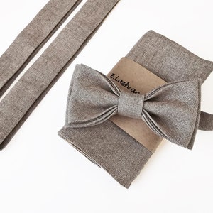 Custom Linen bow tie, Linen bow tie, Linen pocket square, Gray suspenders, Gray braces, Groomsmen bow tie, Bow tie for men, pink bow tie image 2