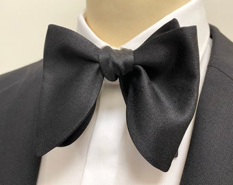 Corbata de lazo de mariposa de gran tamaño negro, conjunto de satén de esmoquin formal: pajarita, gemelos, cummerbund, gemelos, pajarita de boda, padrinos de boda