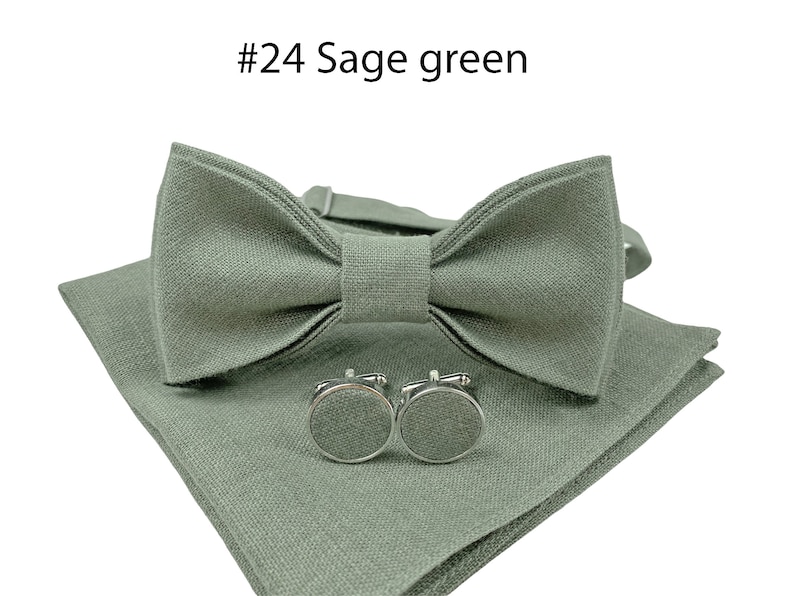 Light Sage Green color accessories for man, youth, child, toddler, baby, boys: Bow tie, suspenders, braces, cufflinks, pocket square zdjęcie 6