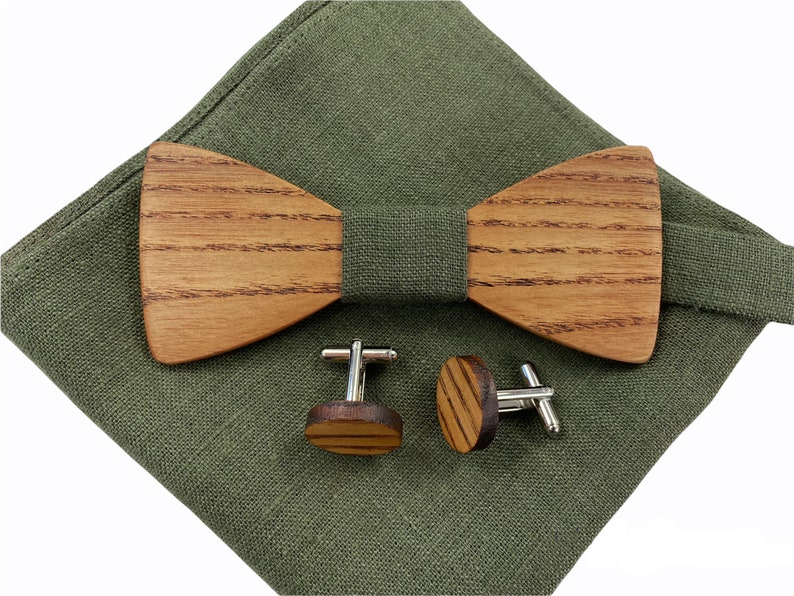 Wooden bow tie SET wooden bow tie, cufflinks, pockets square, suspenders, Green Bow tie, Green suspenders, wedding accessories, green braces image 2