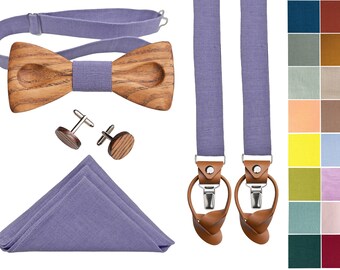 Pajarita de madera, gemelos de madera, pañuelo de bolsillo, pajarita para bodas, complementos de boda de madera, pajarita de lavanda, complementos de madera