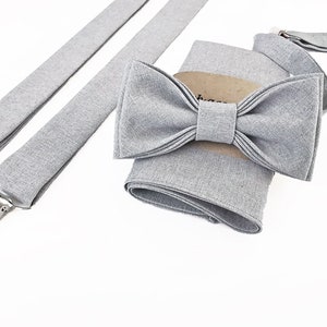 Light Grey bow tie - Light Gray bowtie - Light Grey pocket square - Light grey suspenders- light Gray braces - Light grey accessories
