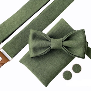 Dark Moss Green Bow tie, Suspenders, Cufflinks, Pocket square, Braces for Buttons, Custom Bow tie, Custom suspenders, Suspenders with clips