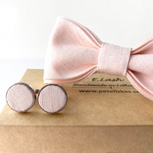 Light Pink Linen bow tie, Linen bow tie, Linen pocket square, Light pink suspenders, Light pink braces, Groomsmen bow tie, Bow tie for men