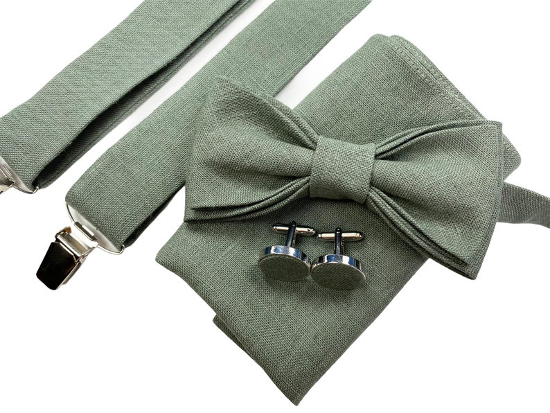 Dad And Son Sage Green Set With Bow Ties And Suspenders - Foto 9