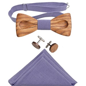 Wooden bow tie, wooden cufflinks, pocket square,, bow tie for weddings, wooden wedding accessories, Lavender bow tie, wooden accessories image 2