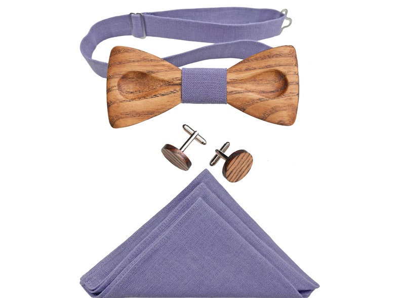 Wooden bow tie, wooden cufflinks, pocket square,, bow tie for weddings, wooden wedding accessories, Lavender bow tie, wooden accessories image 2