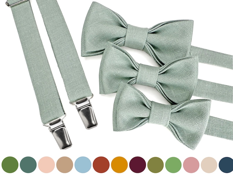 Light Sage Green color accessories for man, youth, child, toddler, baby, boys: Bow tie, suspenders, braces, cufflinks, pocket square zdjęcie 1