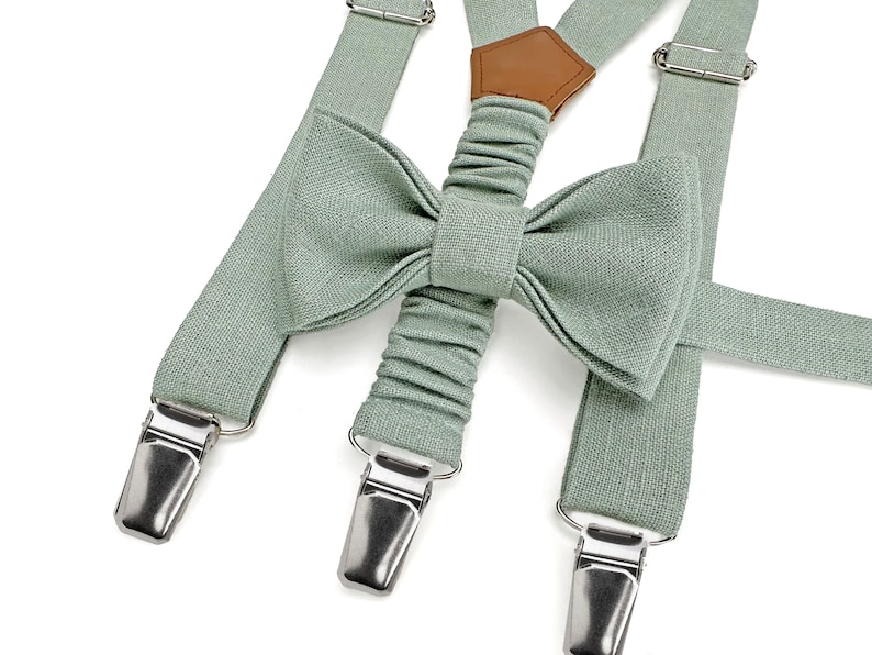 Light Sage Green color accessories for man, youth, child, toddler, baby, boys: Bow tie, suspenders, braces, cufflinks, pocket square zdjęcie 2