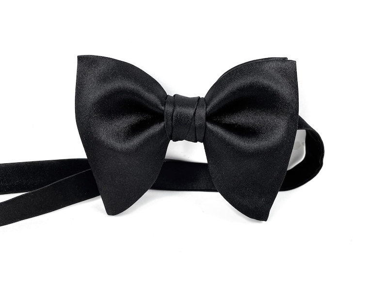 Black Oversized Butterfly Bow Tie, Formal Tuxedo Butterfly Bow Tie, Pre-tied bow tie, Black Wedding bow tie, Groomsman bow tie image 6