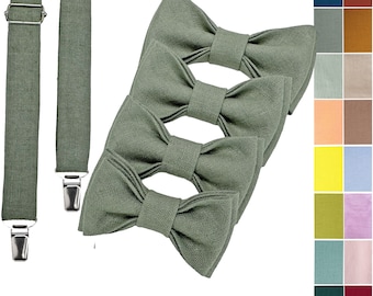 Sage Green or other color accessories for man, youth, child, toddler, baby, boys: Bow tie, suspenders, braces, cufflinks, handkerchief