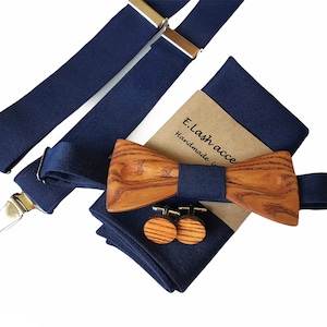 Nœud papillon en bois- nœud papillon et boutons de manchette en bois- nœud papillon pour mariages- accessoires de mariage- bretelles- boutons de manchette en bois- pochette de costume
