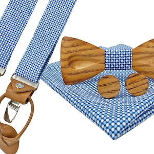 Wooden bow tie, Wooden cufflinks, adjustable suspender pocket square, wedding accessories, Christmas accessories,  braces for buttons