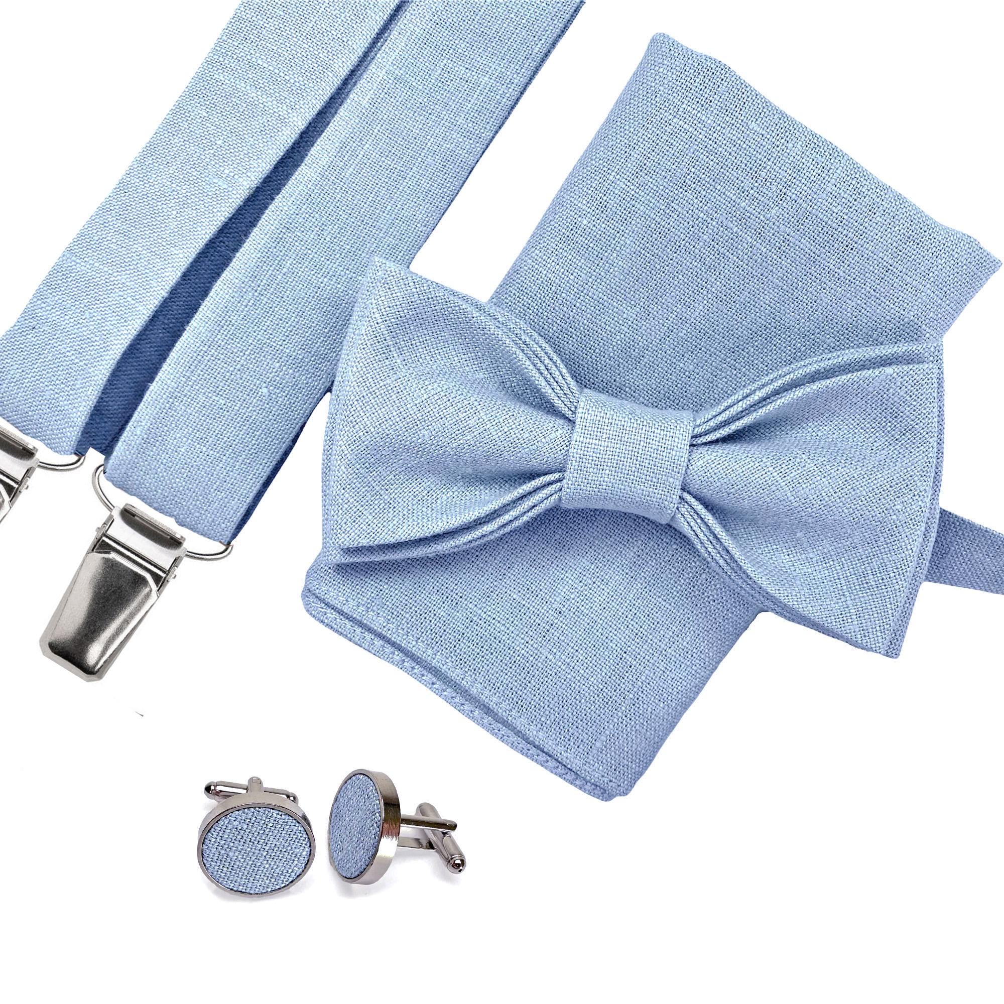 ice blue bow tie and suspenders